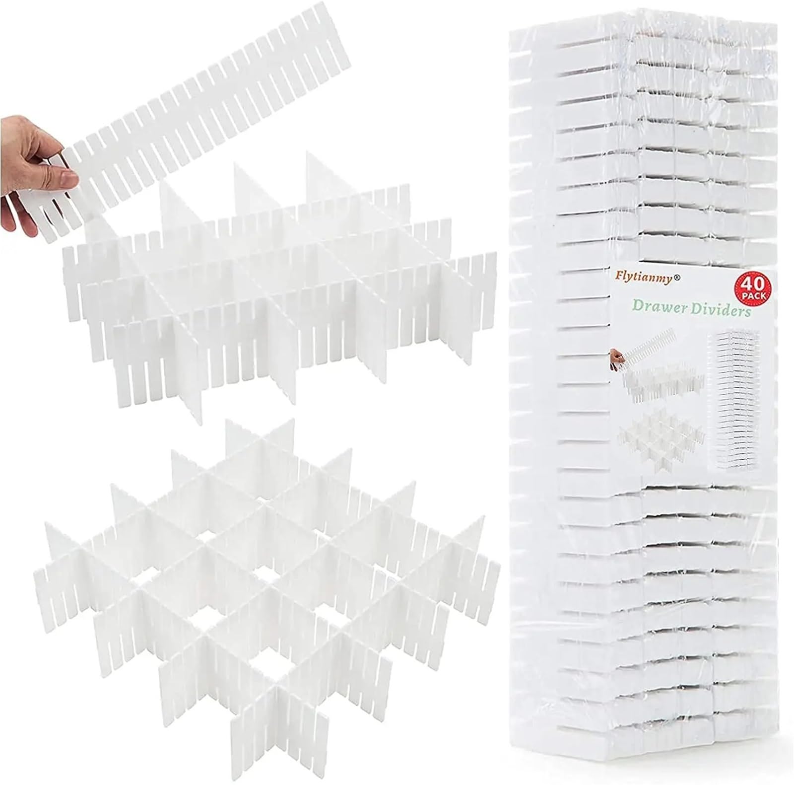 Separateur Tiroirs Séparateurs de tiroirs réglables, 20 pièces, for chaussettes, sous-vêtements, maquillage, cuisine, commode chambre à coucher en blanc