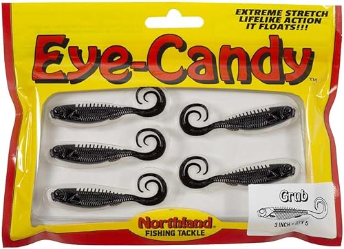 Northland Tackle Eye Candy Grub - Señuelo flotante de plástico suave de 3 pulgadas para pesca de lucioperca, 12 colores realistas, 5 cebos por