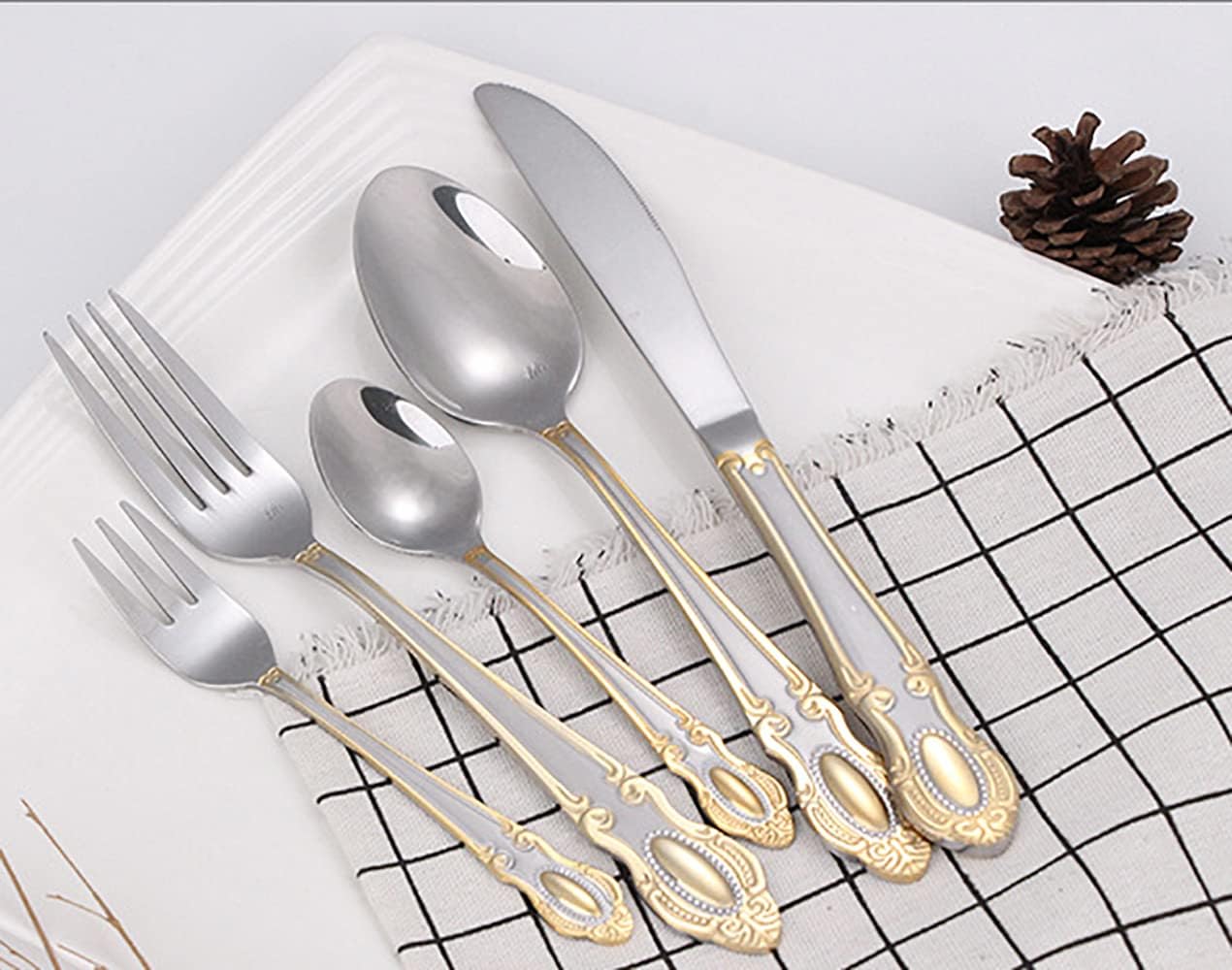 TWEE 70 Piece Silverware Set for 14 Palace Cutlery Set With Gold Bordered Stainless Steel Home Kitchen Wedding Restaurant Flatware Utensils Delicate Knifes Forks and Spoons Tableware Set