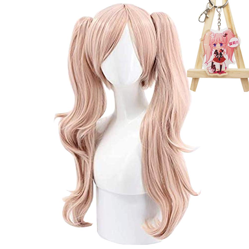 WKS Junko Enoshima Cosplay Wig+Keychain,Danganronpa Pink Lolita Long