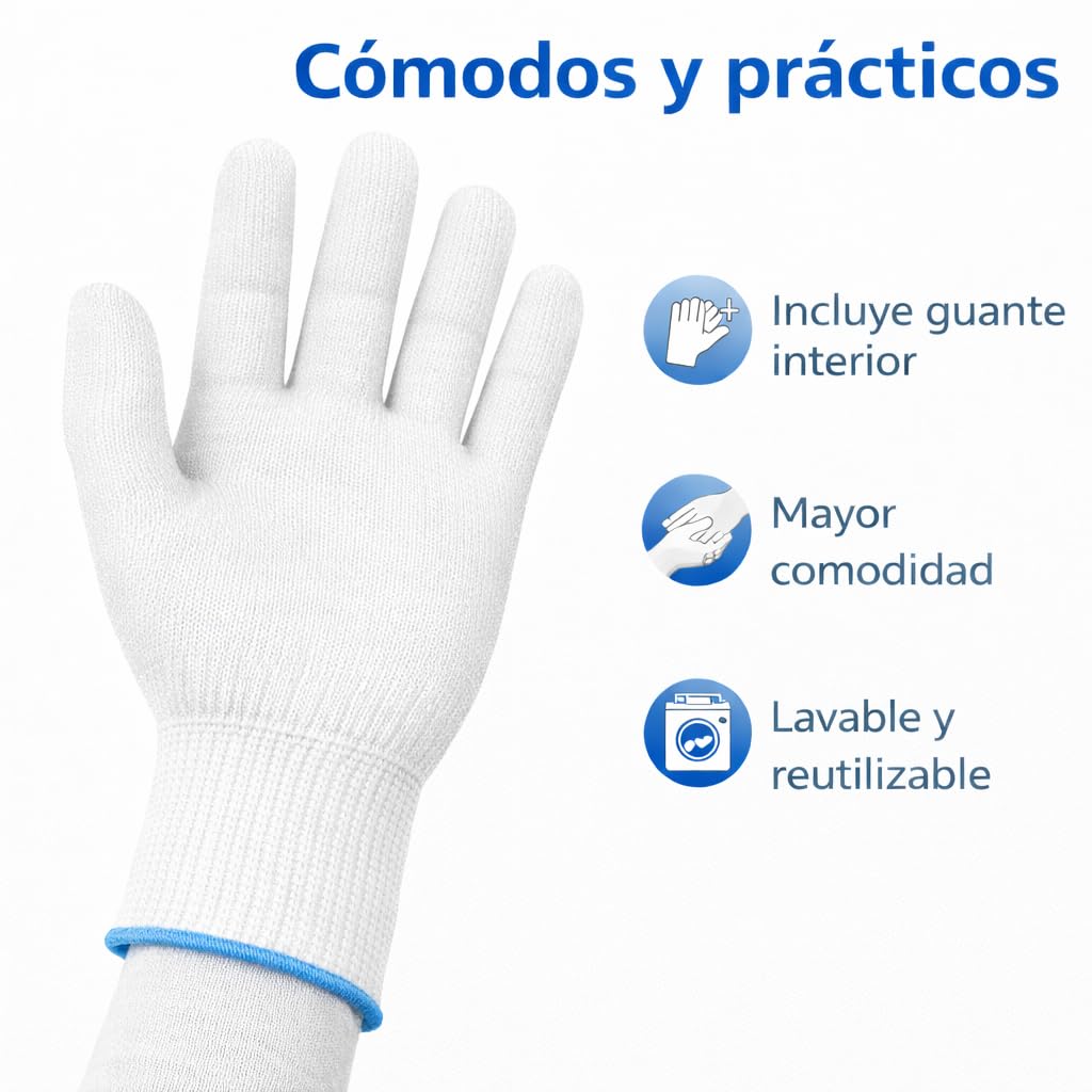 Guantes anticorte cocina nivel ANSI A9, protección integral de palma, dorso, dedos y muñeca, CE EN 388:2016 2 4 4 X F, con guante interior de nylon para mayor comodidad. (1, XL)