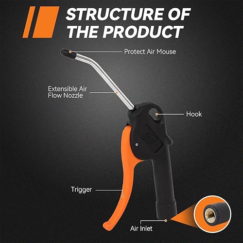 Miniatura 3 de Pistola de soplado de aire con punta de goma, 3 piezas, entrada de aire de latón de 14", se adapta a la limpieza del automóvil, limpieza de