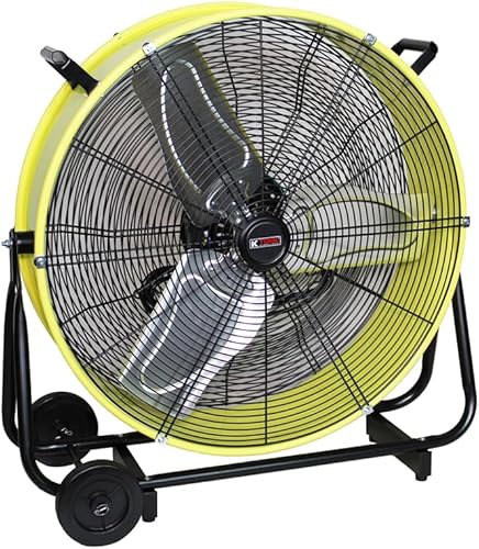 K Tool International 77740 Ventilador de tambor de accionamiento directo de 24 pulgadas con ruedas, alta velocidad, 2 velocidades, protección de