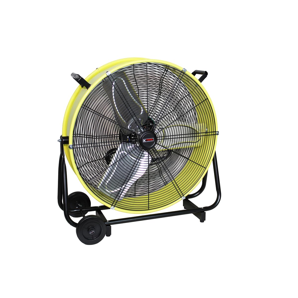 K Tool International 77740 24” Direct Drive Drum Fan with Wheels, High-velocity, 2-Speed, Cut-off Protection, 7850 Max CFM, cUL listed, Used in Warehouses, Shops, Greenhouses, Barns, Gyms, Yellow