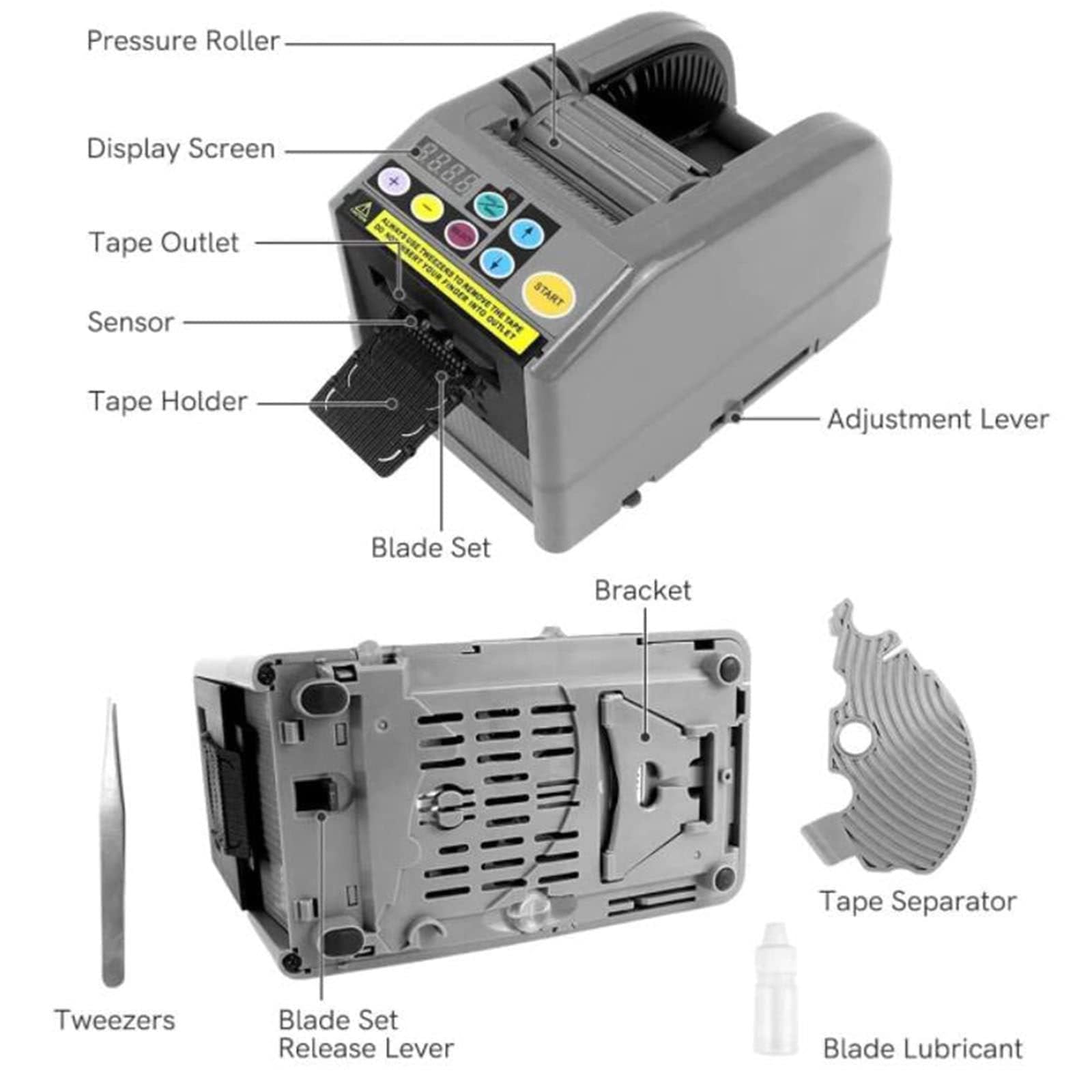 Elektryczna Maszyna do Cięcia Taśmy, 6-60mm Szerokość & 5-999mm Długość,LCD