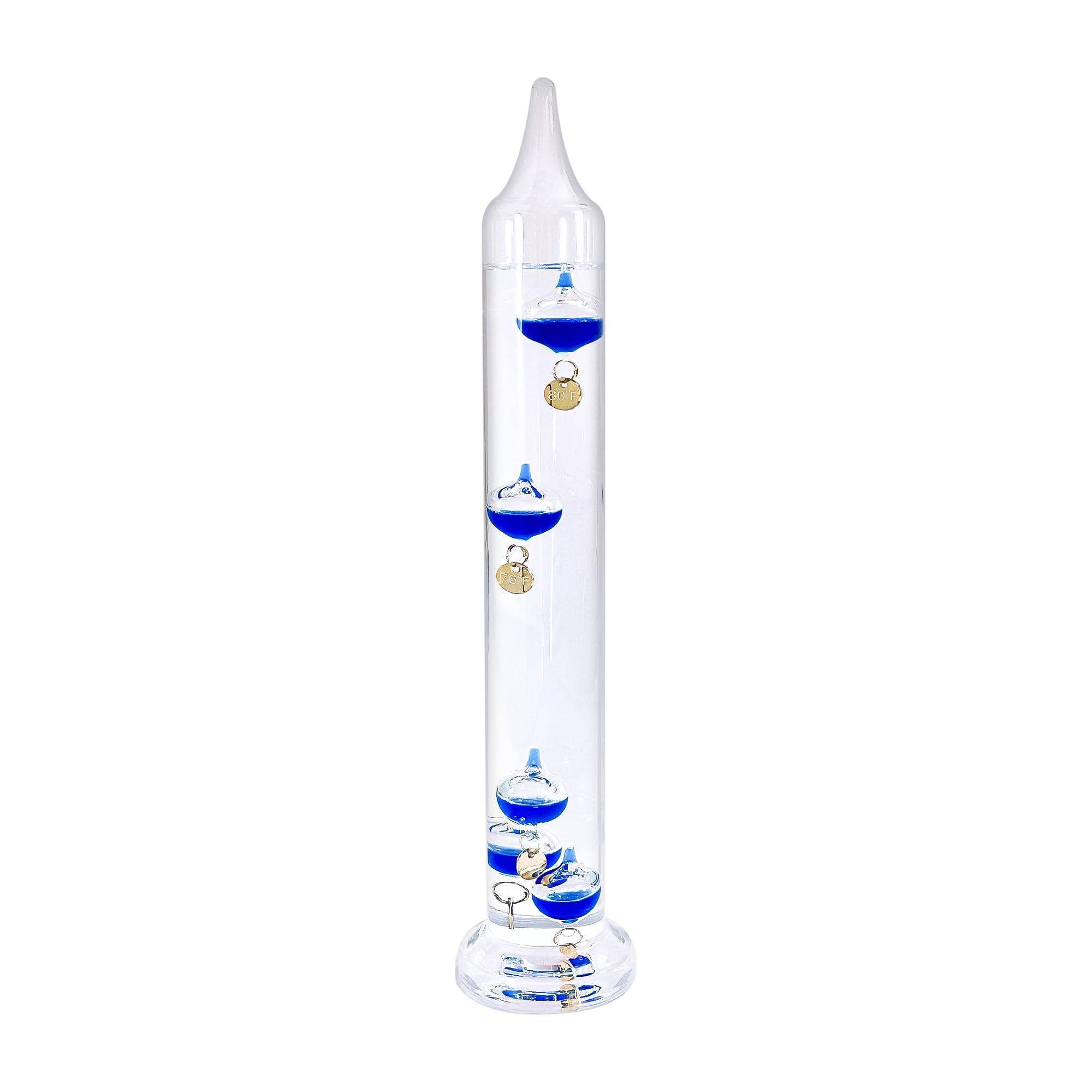 Lily's Home Termometro Galileo in vetro blu da 28 cm con etichette dorate da 64ºF a 80ºF, regalo ideale per amici e familiari, decorazione per interni ed esterni