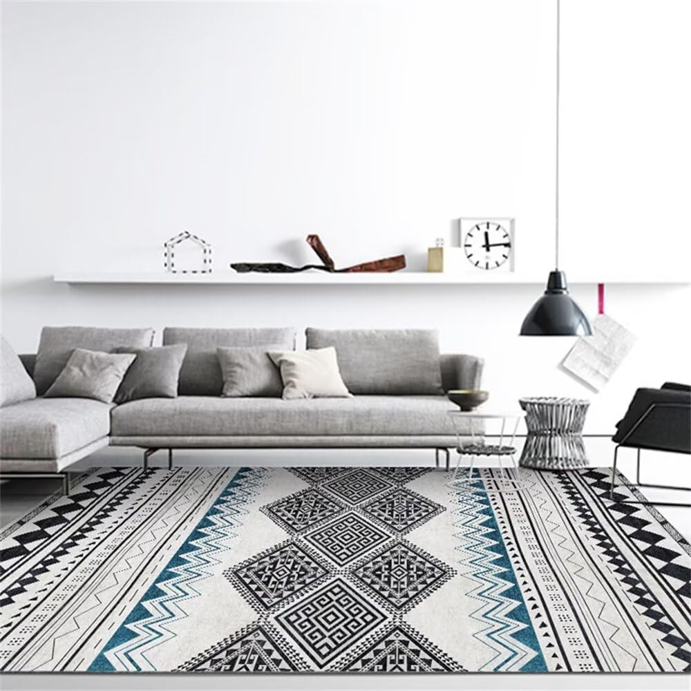 Tapis d'entrée 50x70cm géométrique gris-bleu pour bureau et salon
