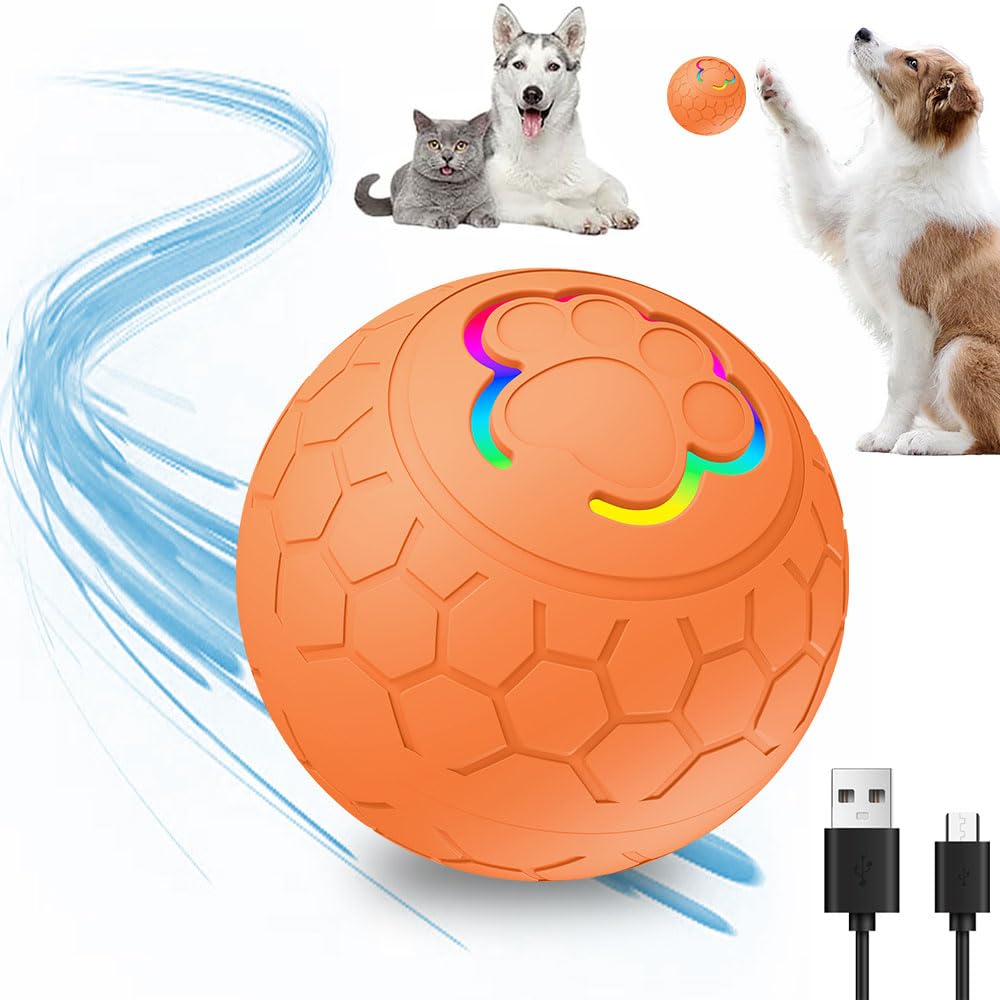 Interactive Dog Toys Dog Ball, 2024 New Upgraded Active Moving Pet Dog Balls Toy, Washable Durable Electronic Dog Toy Rechargeable Automatic Rolling Ball Toys for All Cats Dogs (3# Orange)