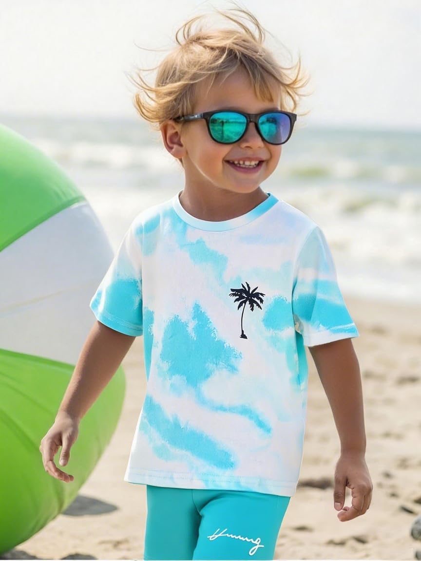Kid Toddler Baby Boys Clothes Tie-dye Palm Leaf Top 2Pcs Summer Shorts Set - Image 3