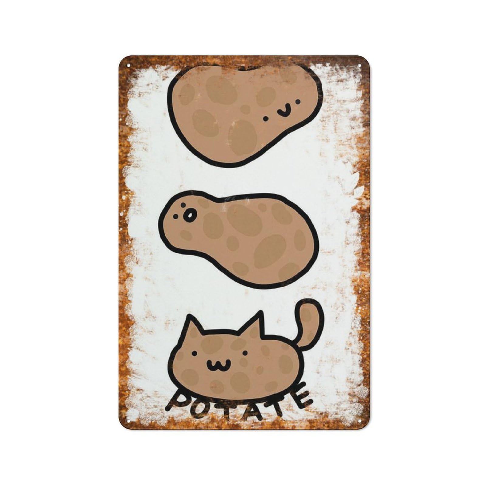 peiyeety Metal Tin Sign Cat Potato Pattern Vintage Rustic Wall Art Kitchen Bathroom Bedroom Living Room Cafe Farmhouse Entryway Office Garage Home Bar Laundry Room Porch Patio 8x12 Inch