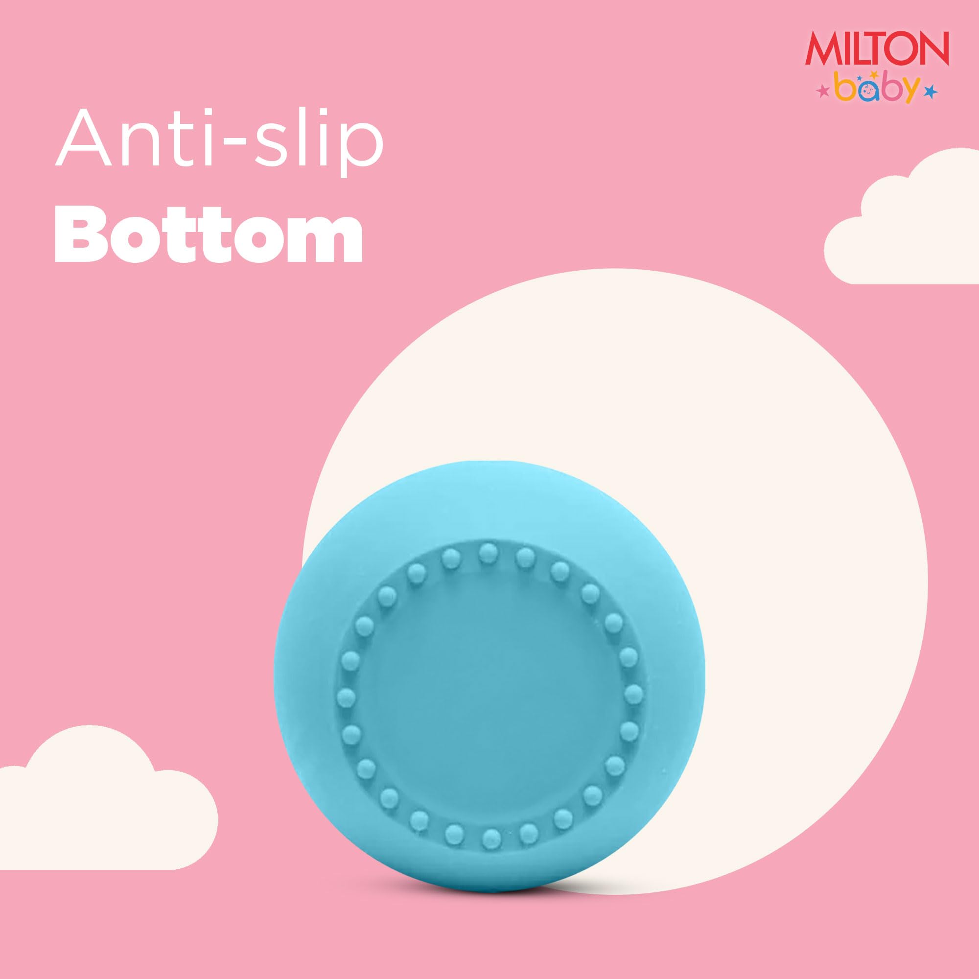 MILTON baby Silicone Tumbler with Spoon I Baby & Toddler Training Cup & Spoon I BPA Free- 100% Food Grade I Weighted Base to Prevent Tip-Overs I Anti Slip Bottom I Gentle on Tender Gums I Light Blue 4