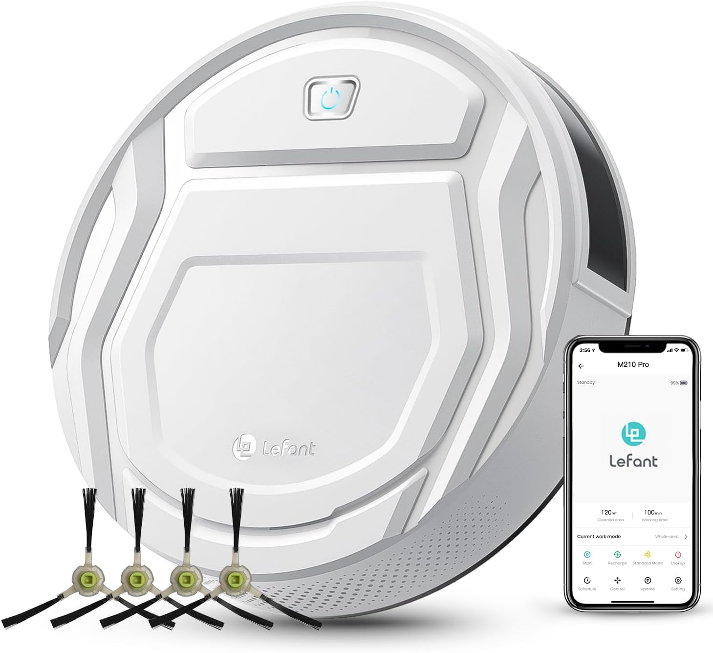 Lefant Robot Vacuum Cleaner, Powerful 2200Pa Suction, Up to 120 Min Runtime, App/Alexa Control, Super Thin, Self-Charging Robotic Vacuum, Great for Pet Hair, Hard Floor, Low Pile Carpet(M210) Pure White