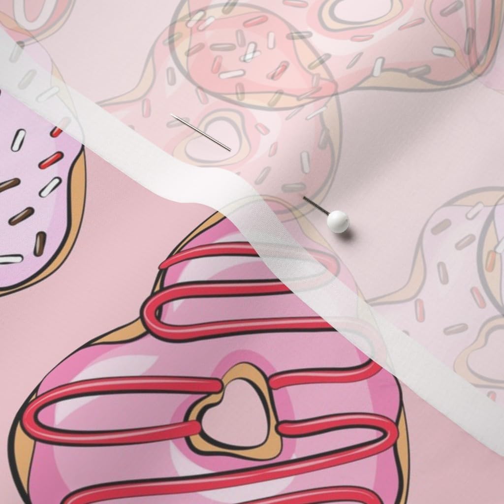 Spoonflower Fabric - Heart Donuts Valentines Red Pink Love Valentine Donut Printed on Chiffon Fabric by The Yard - Sewing Fashion Apparel Dresses Home Decor