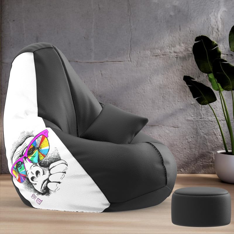 Biggie Bean Bag Cover 4XL Evergreen Classics Bean Bag-Loud Prints-Soft Landings-Styled with Free Cushion & Footrest (Matching Color : Printed Monkey Wondering-Black)-image-47