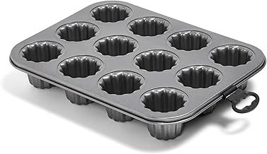 ROSSETTO Moule à Cannelés 12 Cavités en Acier Carbone – Moule à Gâteau Antiadhésif pour Four, Moule à Pâtisserie Résistant, Gris