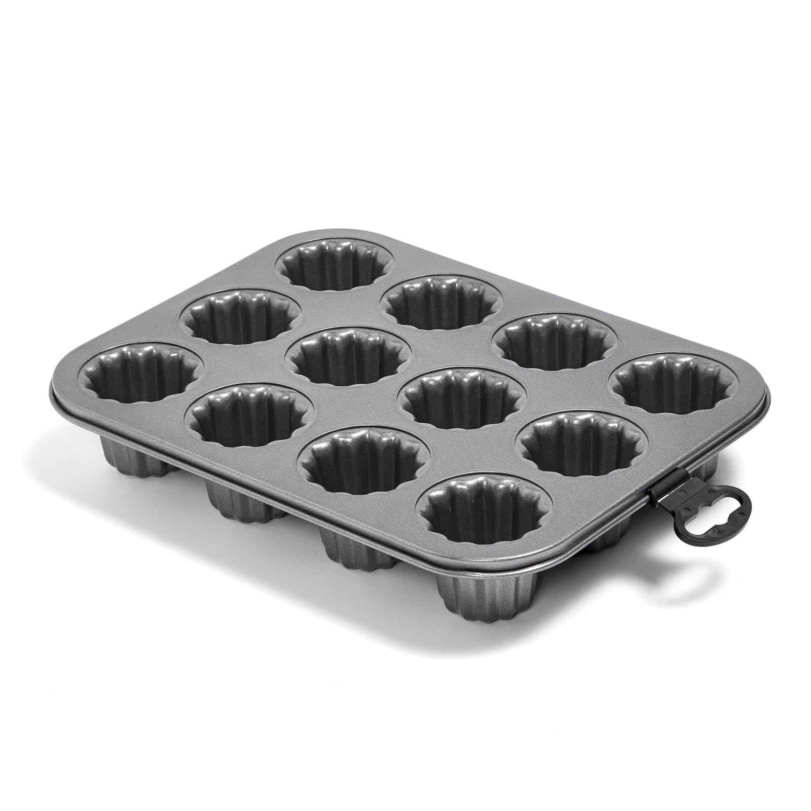 ROSSETTO Moule à Cannelés 12 Cavités en Acier Carbone – Moule à Gâteau Antiadhésif pour Four, Moule à Pâtisserie Résistant, Gris