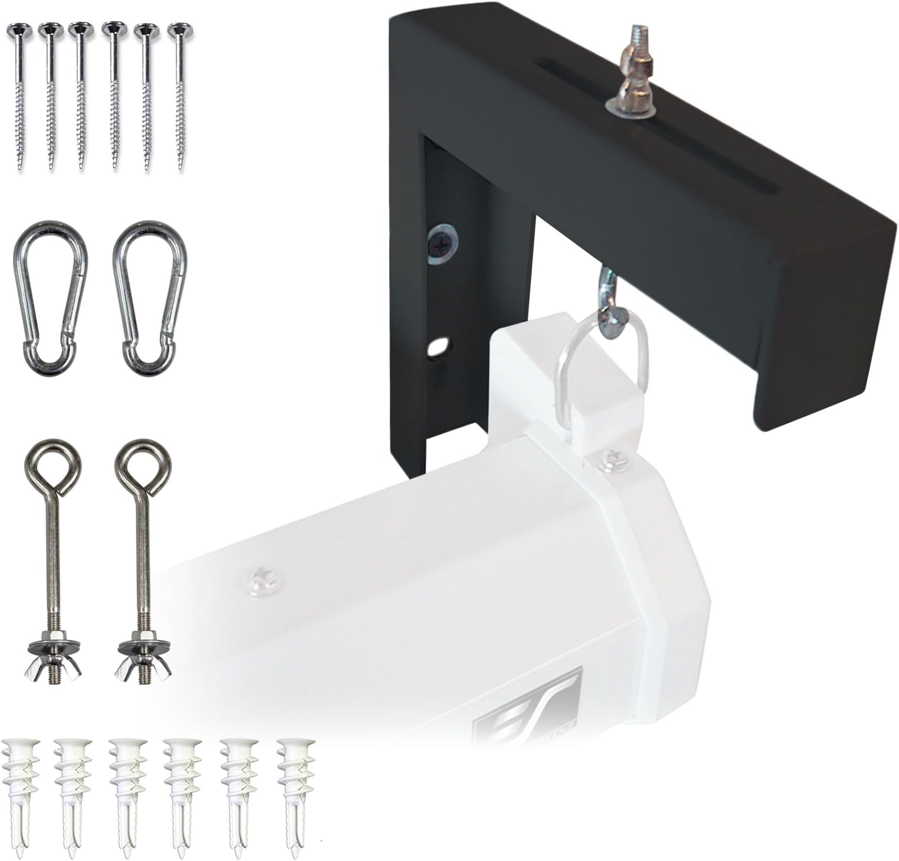 6" Black Universal Projector Screen L-Brackets, Single Metal Welded Construction, Wall or Ceiling Mount - Includes Hooks and Hardware, Model: ZVMAXLB6-B