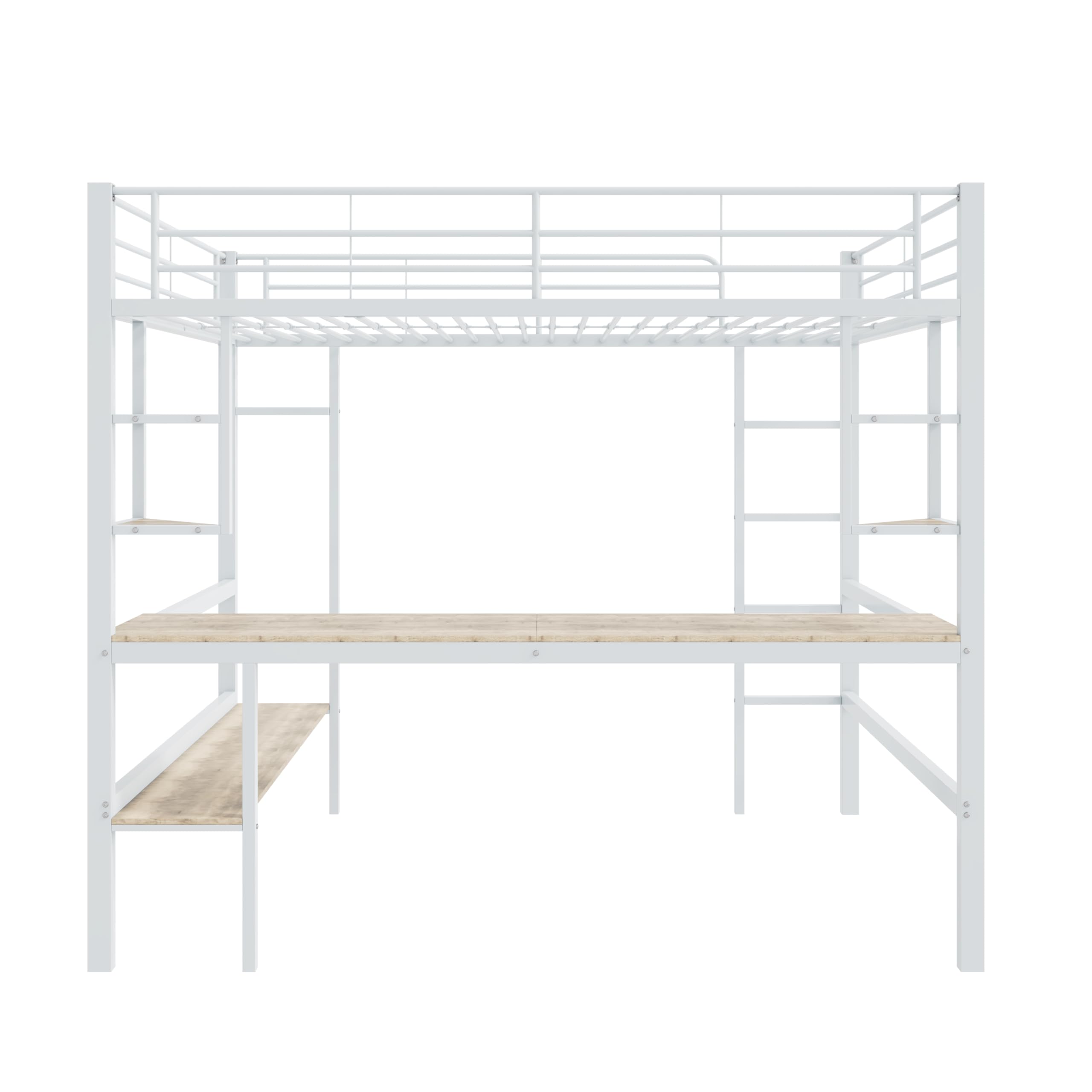 Letto a soppalco in metallo 90 x 200 cm, per bambini, ragazzi e adulti, letto a castello in metallo con scrivania e scaffale (bianco, 90 x 200 cm)
