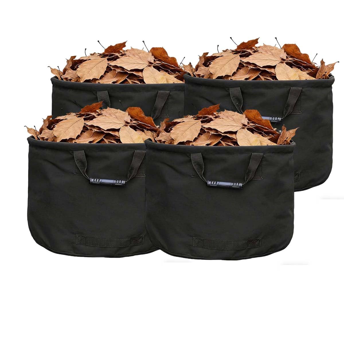 Paquete de 4 bolsas de basura de jardín, bolsas reutilizables resistentes con asas de goma, bolsas de gran capacidad de 22 x 18 pulgadas, para recoger residuos, hojas y hierba (negro)
