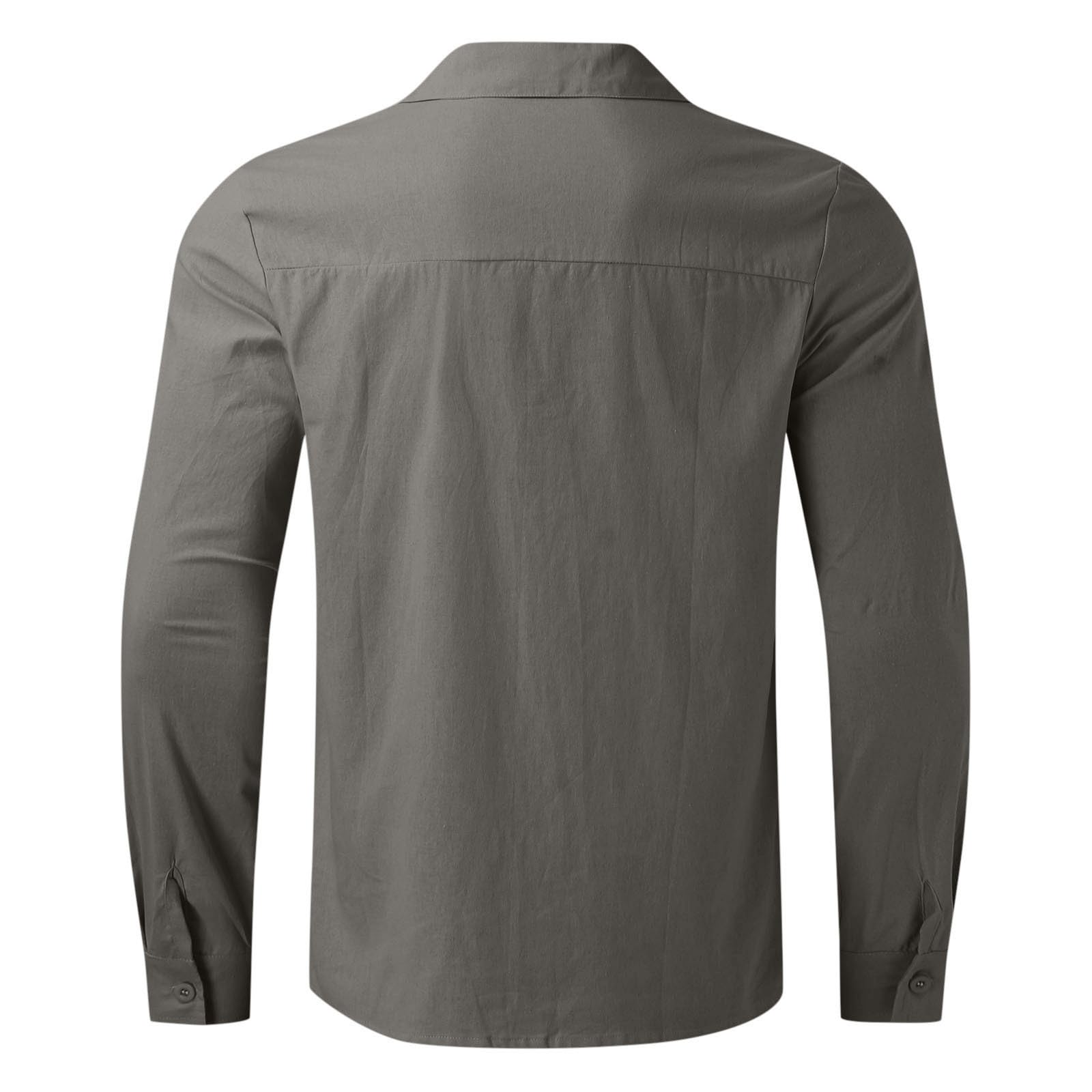 Generico Camicia a Maniche Lunghe da Uomo in Cotone Estivo Tinta Unita Casual Taglie Forti #D