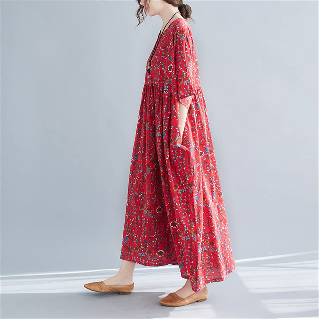 Amazon.com: Oversized Flower Floral Dress Summer Beach Women Loose Casual  Korean Cotton Long Dress Khaki Dress One Size 164 : Clothing, Shoes &  Jewelry