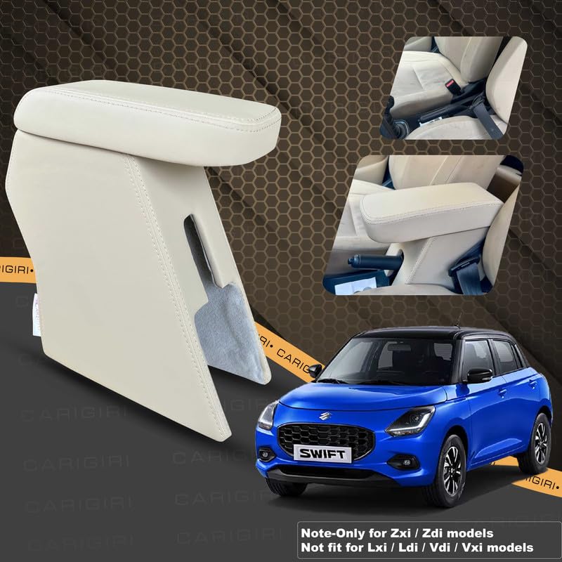 Image of Carigiri Premium Finish Car Armrest with Storage Box And High Density Moulded Foam For Maruti Suzuki Swift (Models-2024,2025)(ONLY FOR ZXI,ZDI /ZXI+ MODELS) (Beige with Beige Seam,Nappa Leatherette)