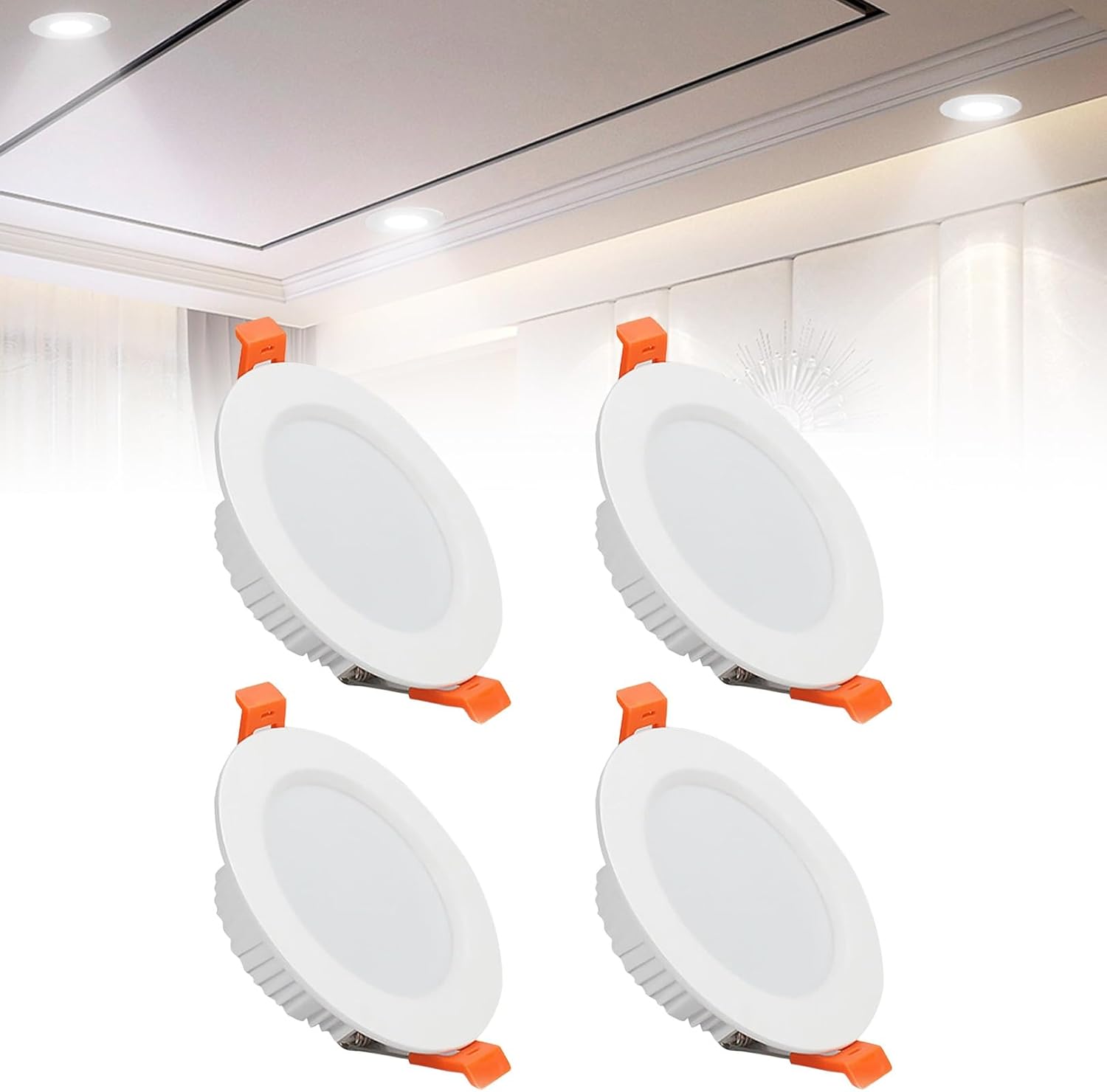 4pack LED Recessed Ceiling Light, Ultra Slim Downlight, Free Cut A Hole in Ceiling, AC 85-240V High Brightness Ceiling Spotlight for Office(Cold White,12w)