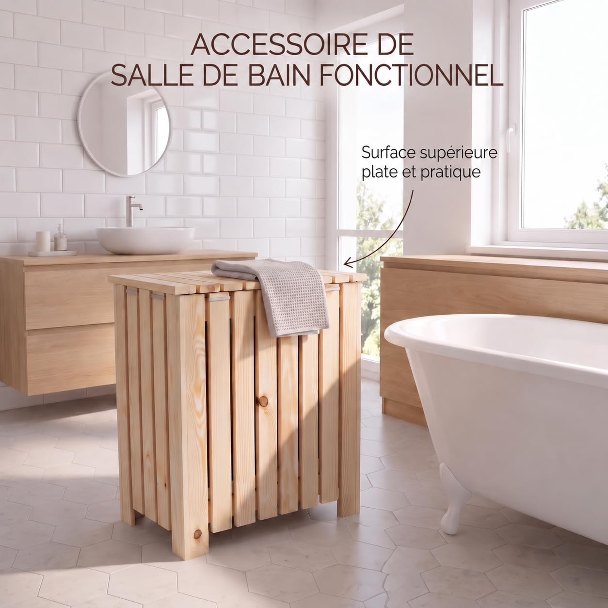VELORA H&L Coffre à linge en bois avec couvercle - Panier à linge sale avec sac à linge amovible, bac à linge pour salle de bain, chambre et buanderie