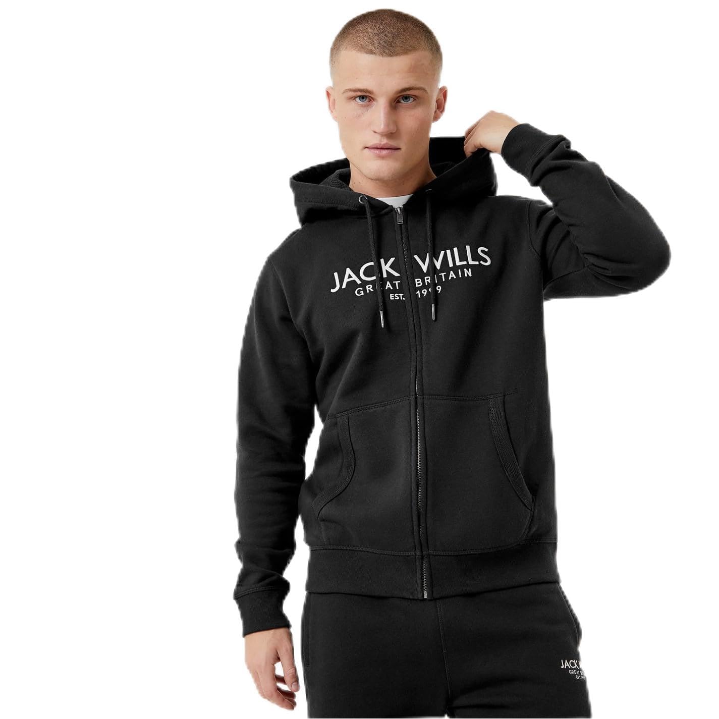 Jack Wills Mens Graphic Zip Hoodie Black XS