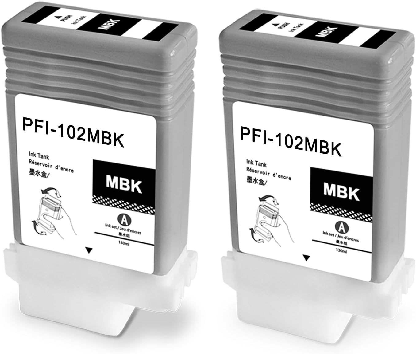 PFI-102 Ink Cartridge PFI-102MBK Matte Black Ink Tanks Compatible with Canon ImagePrograf IPF500 IPF600 IPF605 IPF610 IPF650 IPF700 IPF710 IPF720 2-Pack 130ml