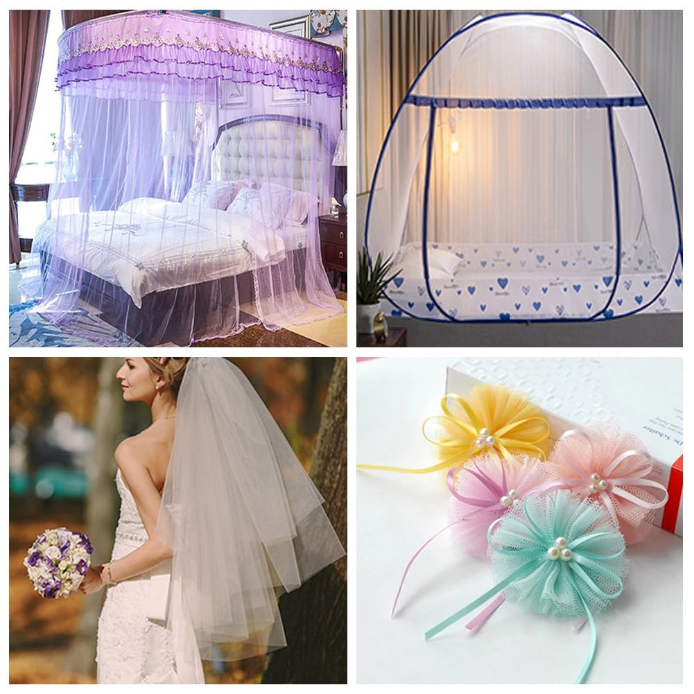Tüllstoff 1.6m*91m Tüllband Basteltüll Netzstoff Drapierstoff Netzgewebe Gitterstoffe Maschengewebe Nylongewebe Organzaband Voile für DIY Basteln Party Hochzeit Dekoration Geschenk