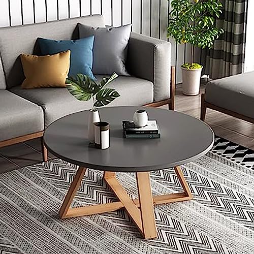 Table basse ronde en bois massif rustique moderne, table de salon