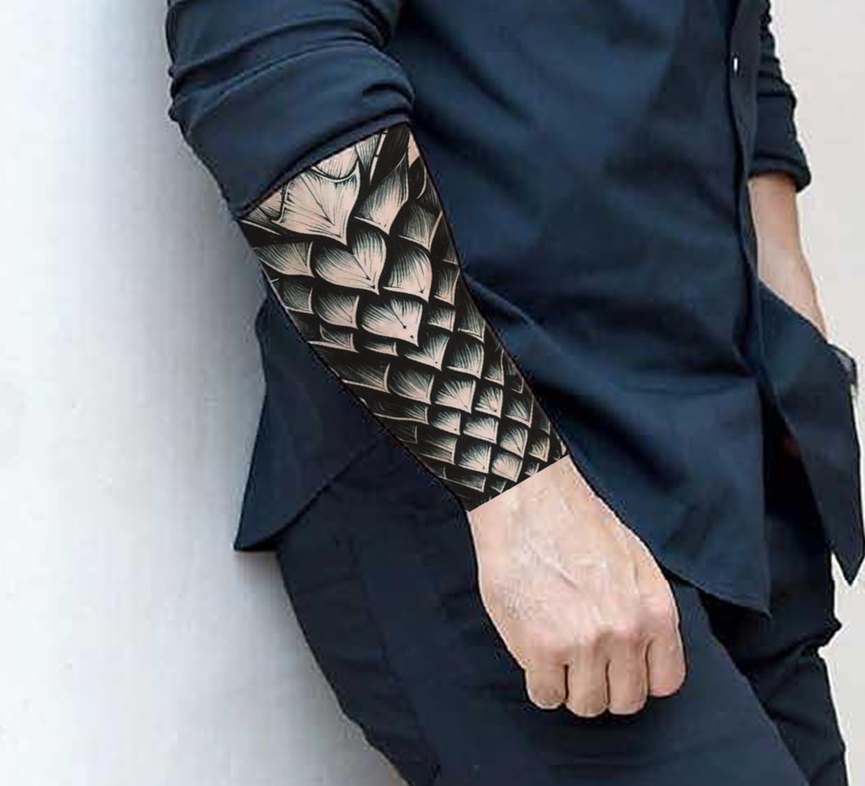 The Canvas Arts Realistic Look Temporary Tattoo Sleeve, Dragon Scale Pattern, Black and Beige Design Stickers For Men Women Boys Girls Waterproof Full Arm Hand (R-011)-picture-42