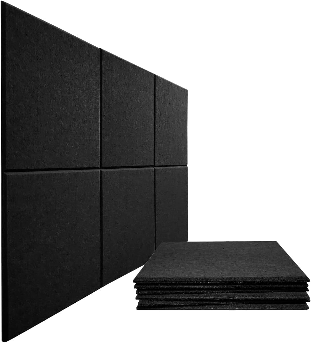 大型コルクボード交換用、11.8インチ x 11.8インチ 6枚パック フェルト掲示板、取り外し可能な粘着ボード、ホームオフィス、学校のフェルト掲示板壁に最適、コルクボード (ホワイト) (黒, 6 パネル)