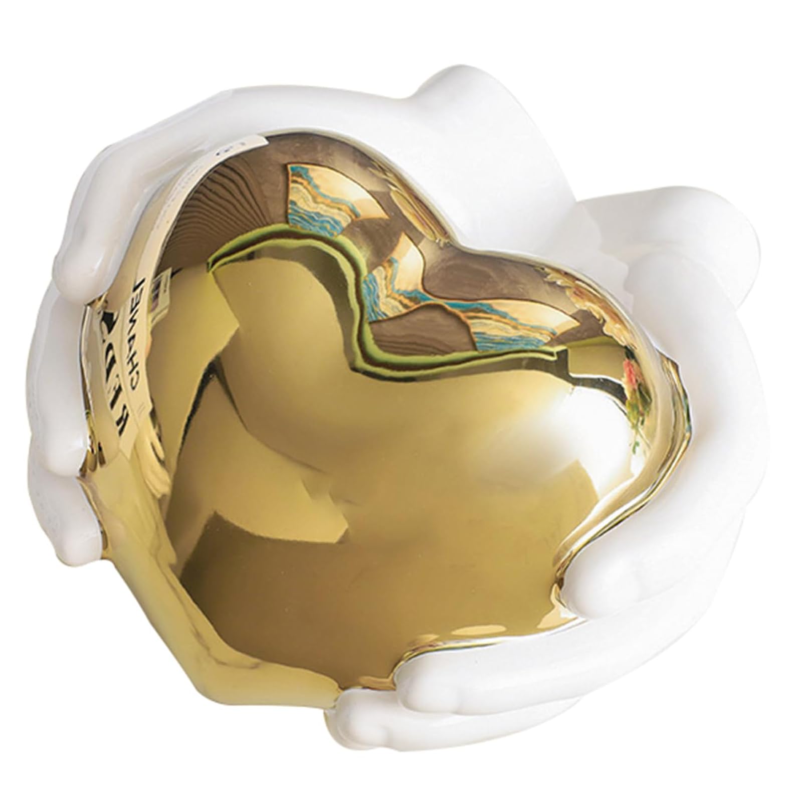 Escultura de Corazón Dorado de Cerámica - Estatua de Arte Abstracto Moderno para Decoración de Hogar, Dormitorio, Oficina - Regalo de Amor(Heart-Gold)