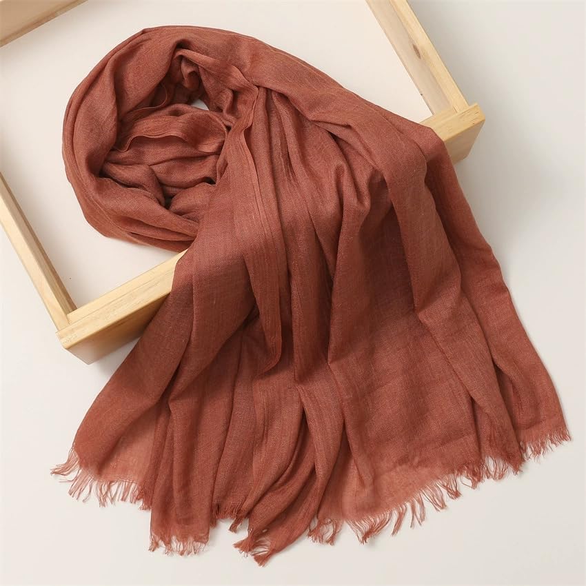 Solid color cotton and linen scarf, wrinkled all season versatile long sunscreen fashionable shawl - Image 4