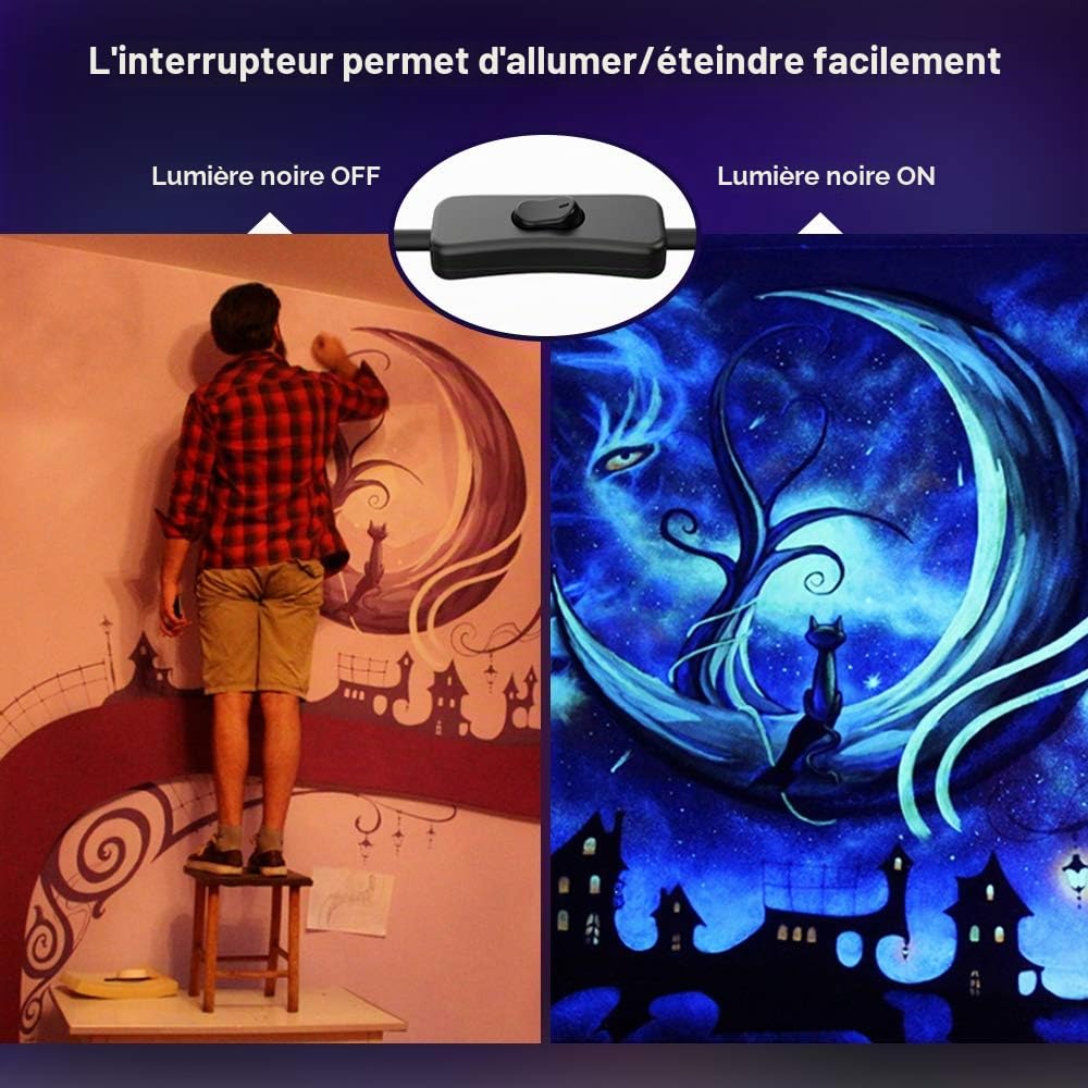 Onforu 2pcs 30W Projecteur UV LED, IP66 Étanche Lumière Noire UV Extérieur, Projecteur LED Ultraviolet avec Prise, Éclairage à Effet pour Soirée, Peinture Fluo, Affiche fluorescente, Néon, Bar, Fête
