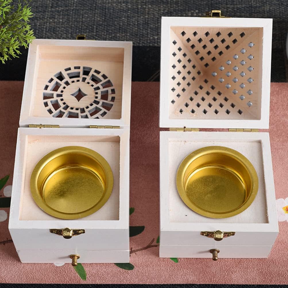 Cabilock Chinese Style Incense Burner Box with Lid Portable Wooden Incense Holder for Home D Cor and Aromatherapy 4.33X2.75X2.75 Inch Compact Desktop Censer