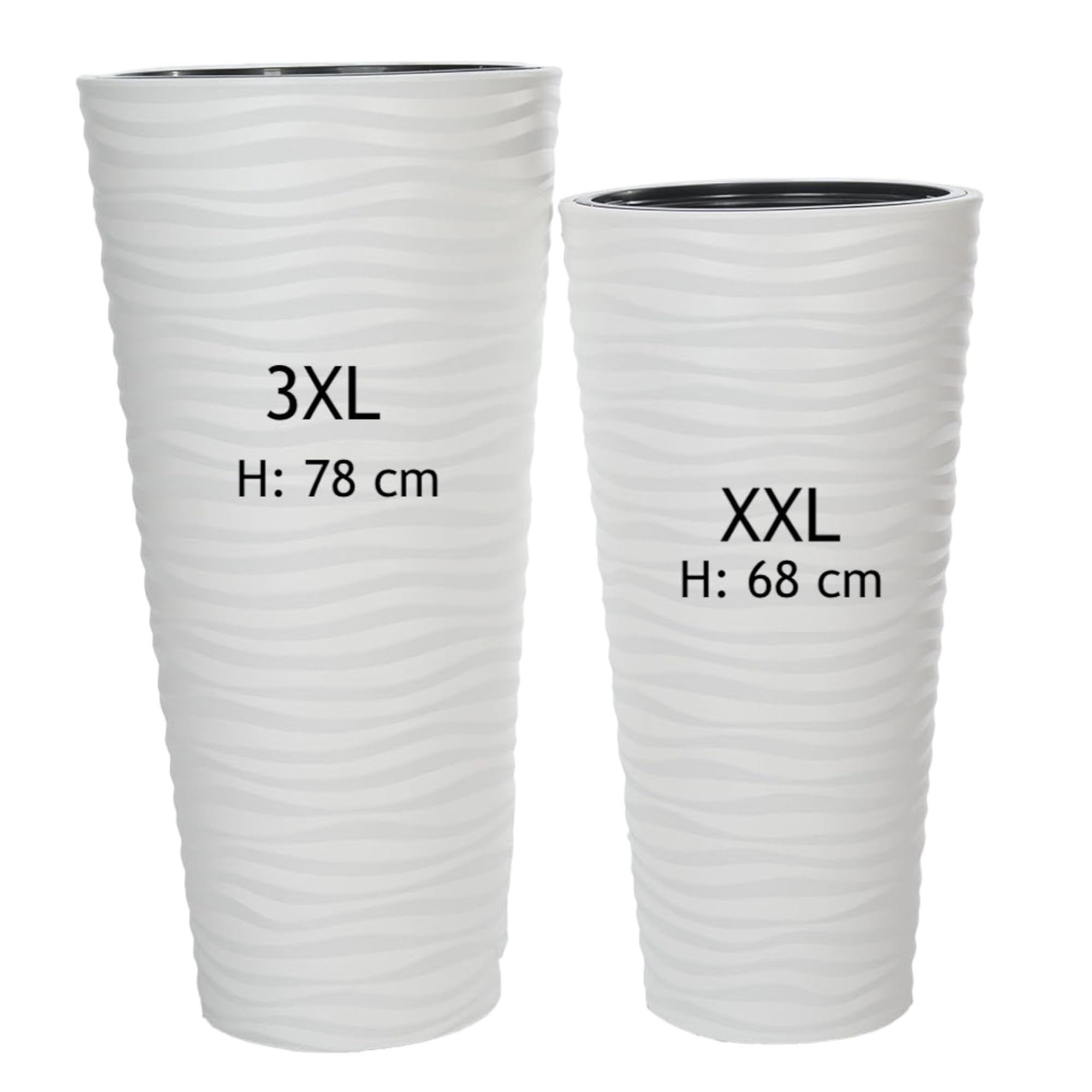 Set Di 2 Vasi Da Fiori Rotondi Effetto 3D, Bianchi, Con Inserto Rimovibile, Misure XXL (79,5 Cm) E XL (56,5 Cm)