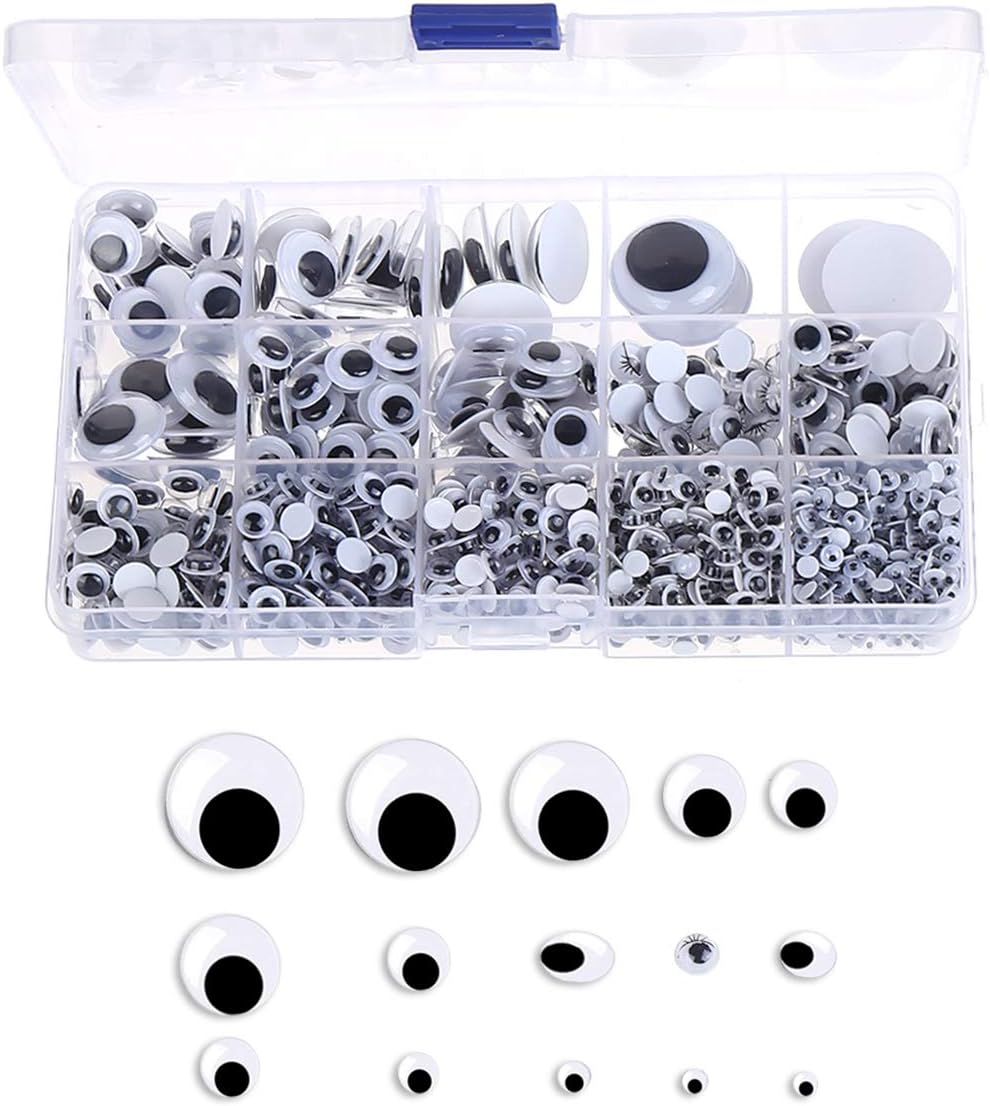 CCINEE 1150pcs Wiggle Eyes Assorted Size Bulk Plastic Googly Eyes Self Adhesive 4mm-25mm for Craft Sticker DIY Project Supply