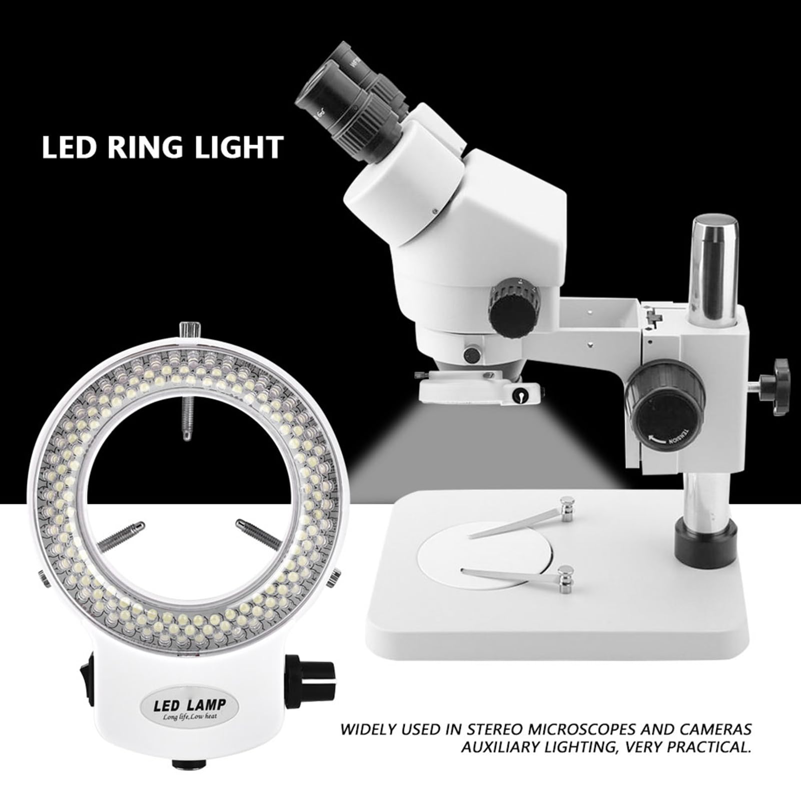 LED Ringlichtlampe, 144 LED Perlen Beleuchtung, Einstellbare Helligkeit Mikroskop Lichtquellen Ringlampe für Stereomikroskope Kameras Zusatzbeleuchtung (White, EU Plug