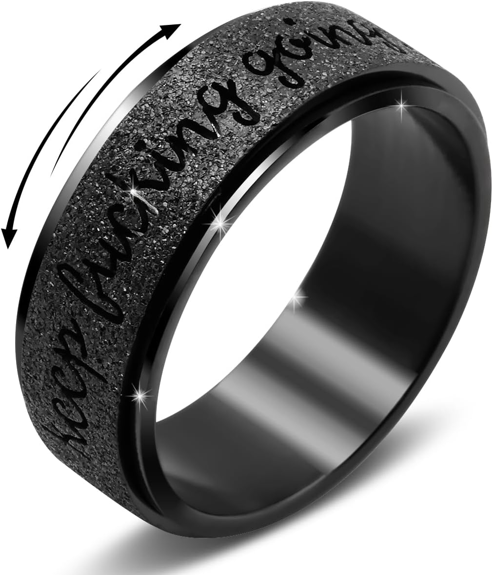 Titanium Stainless Steel Fidget Spinner Anxiety Ring for Men Initial Fidget Toys Adults Ring Stainless Stee Men Rings 8mm Width Black Size 7