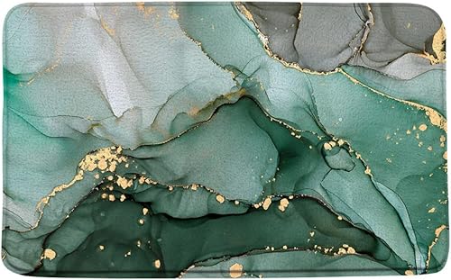 Miniatura 1 de Tapete de baño de mármol verde dorado con líneas abstractas de purpurina en tinta de textura degradada, acuarela, arte moderno de lujo, tapete de