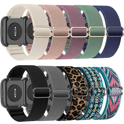 ZOCOVIN 10 Pack Stretchy Watch Band Compatible with Amazfit Bip 6/Bip 5 22mm Soft Elastic Fabric Replacement Sport Loop Straps for Amazfit GTR 4/GTR 3/GTR 3 Pro/GTR 2/2e/Balance/Cheetah Pro Women Men
