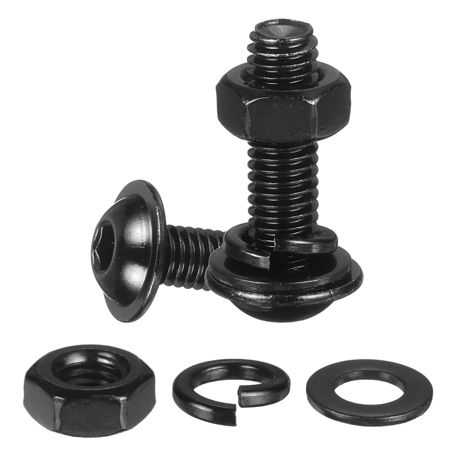 M METERXITY 10 Set M8 x 20mm Flanged Button Head Socket Cap Screws, Black 304 Stainless Steel 18-8 Hex Socket Head Screws Bolts, Nuts, Flat & Lock Washers for DIY, Furniture, Automotive