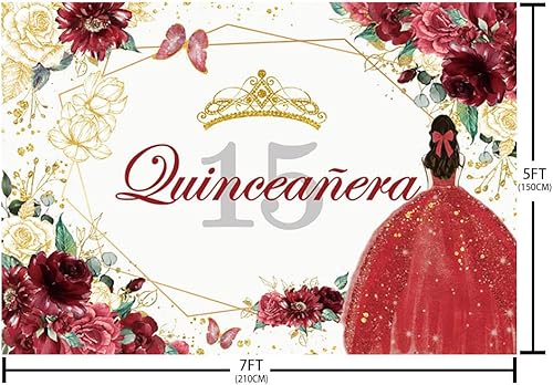 Miniatura 5 de Sendy Telón de fondo de quinceañera de 7 x 5 pies para fiesta de cumpleaños de 15 años para niña dulce Mis Quince Anos decoraciones de fiesta con