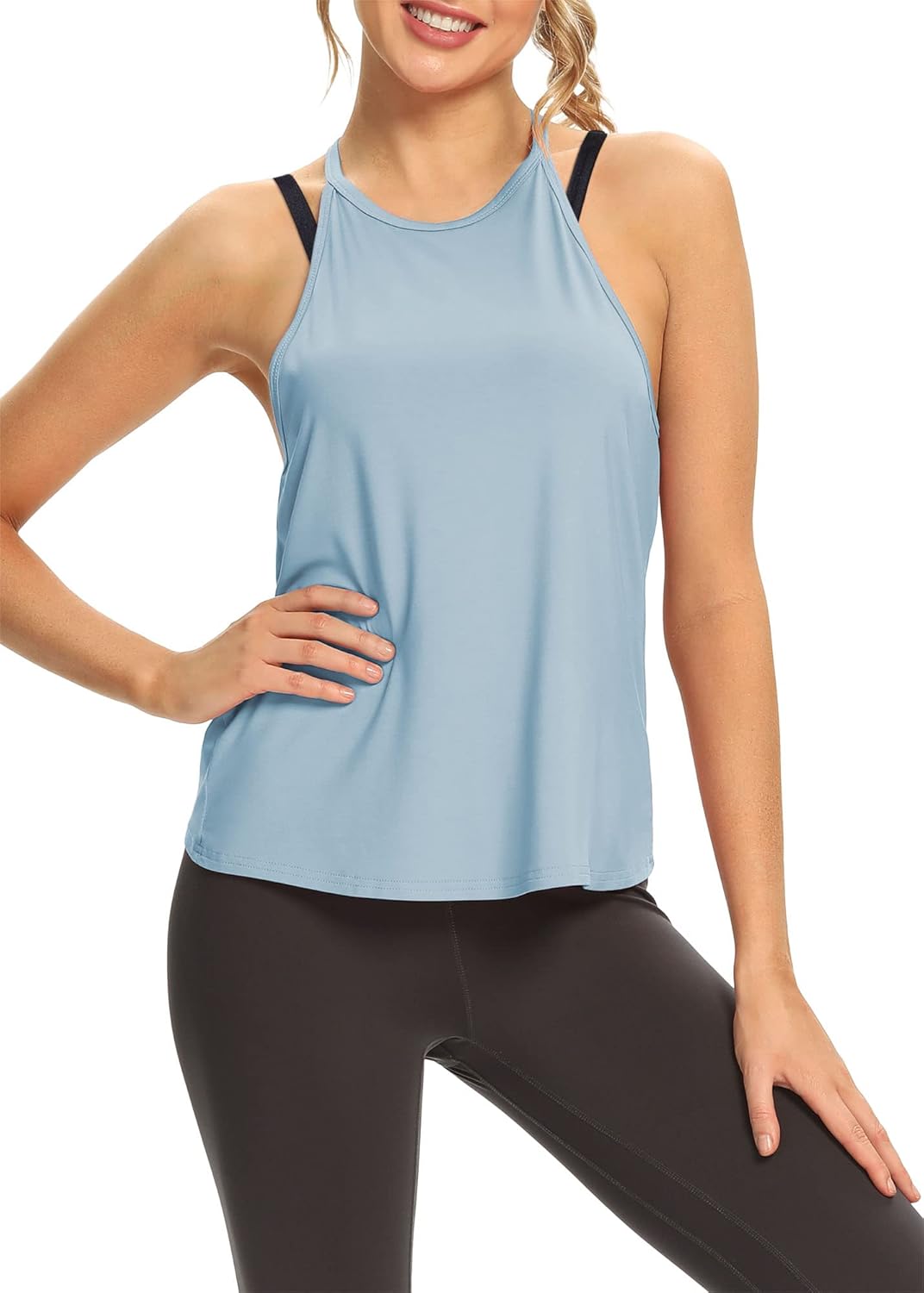 Mippo Womens Open Back Workout Tops Sleeveless Halter Gym Athletic Tank Tops Loose Fit - Image 3