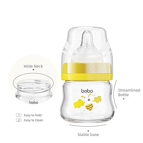 Miniatura 3 de YOHKOH Biberones de vidrio con tetina de flujo lento, biberones anti-cólicos para recién nacidos de 0+ meses, biberón de cuello ancho, transparente