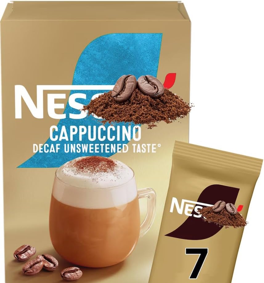 Instant Coffee 7 Sachets Pack Range - Just Add Hot Water | Café Style Coffee at Home (Cappuccino Decaf Unsweetened Instant Coffee 7 Sachets)