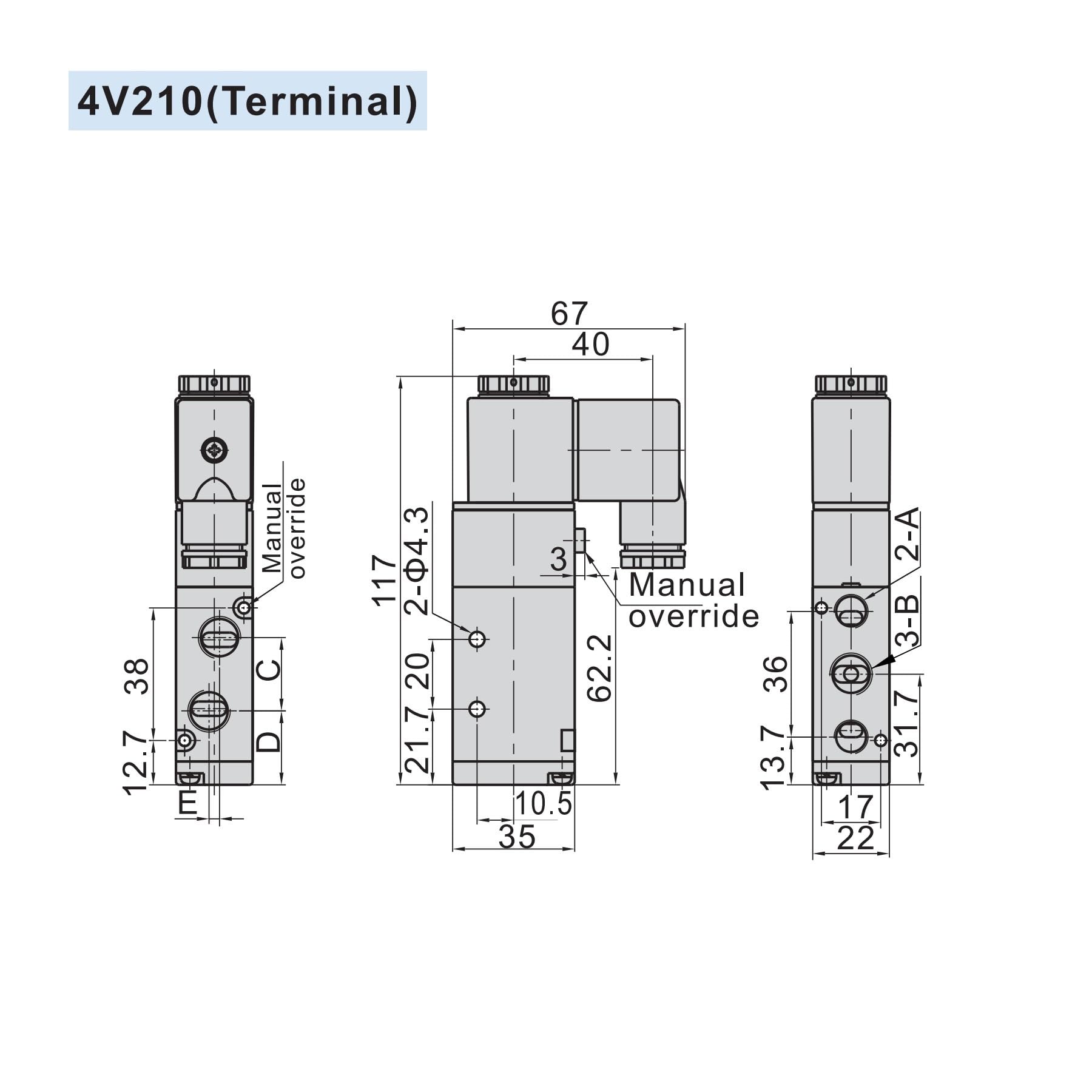 4V210-06/18 4V220-08/10 4V230C/E/P-08/10 Válvula solenoide eléctrica neumática de 5 vías y 2 Posiciones, válvula magnética de Aire y Gas(4V230C-08,AC220V)